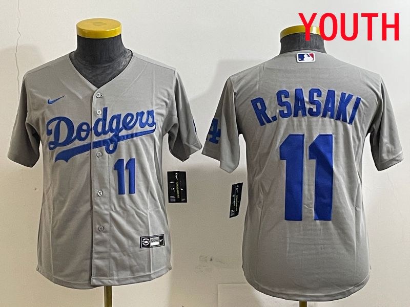 Youth Los Angeles Dodgers #11 R.Sasaki Grey Game 2025 Nike MLB Jersey style 11->youth mlb jersey->Youth Jersey